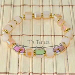 Toffee Milk 10mm Crystal Cube Beaded Stretch Bracelet